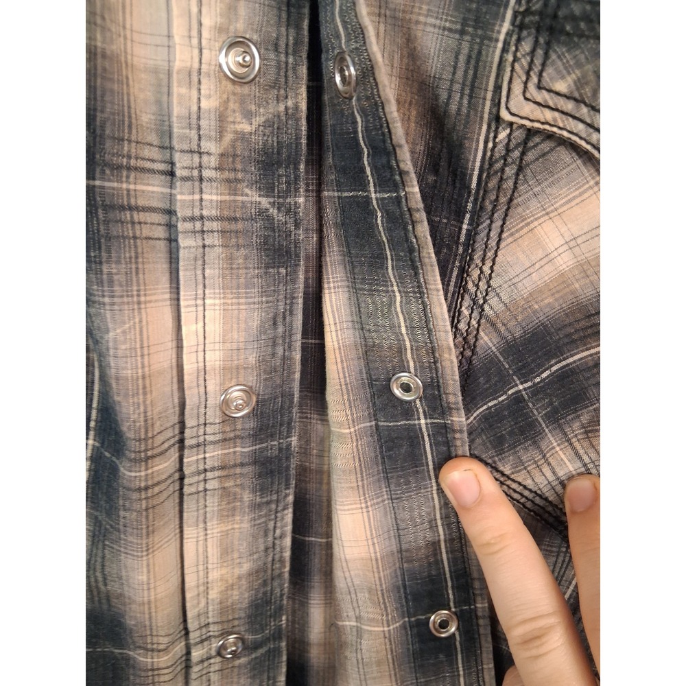 Gothic Western Panhandle Slim Pearl Snap Shirt Mens XL Gray Plaid Embroidered - Picture 6 of 11